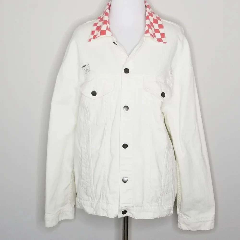 Elwood Off White Distressed Denim Oversized Trucker Jacket L
